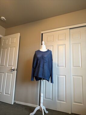 torrid Blue Distressed Waffle-Knit Crewneck Sweater